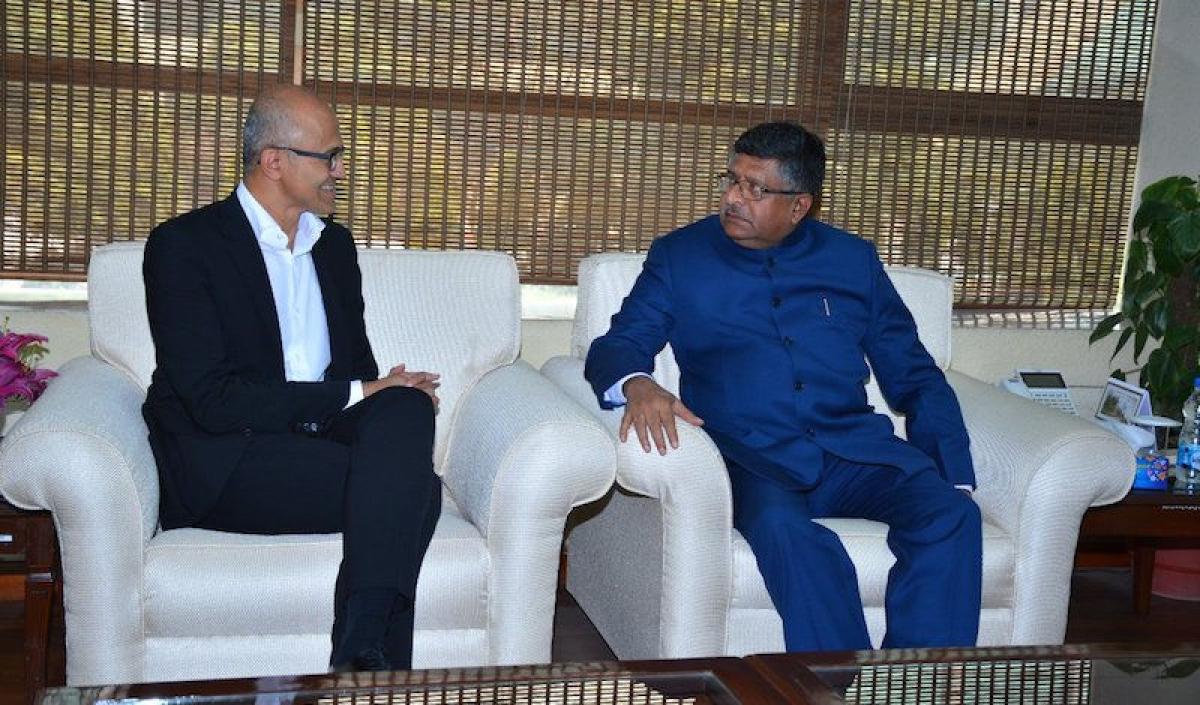 IT Minister Prasad urges Nadella to help boost DigiGaon initiative